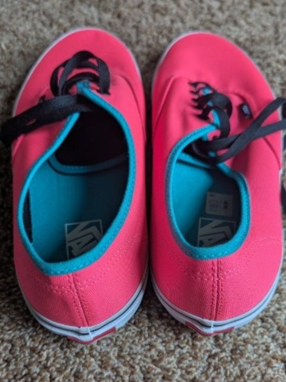 Neon Pink and Teal Low-Top Vans, Mens 11 - Picture 4 of 5